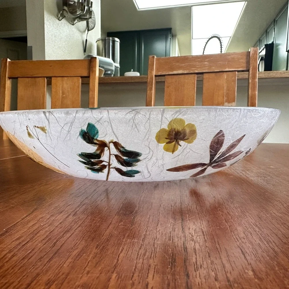 Pressed Real Wildflower Botanical Glass Bowl Rice Paper Texture Art Cottagecore